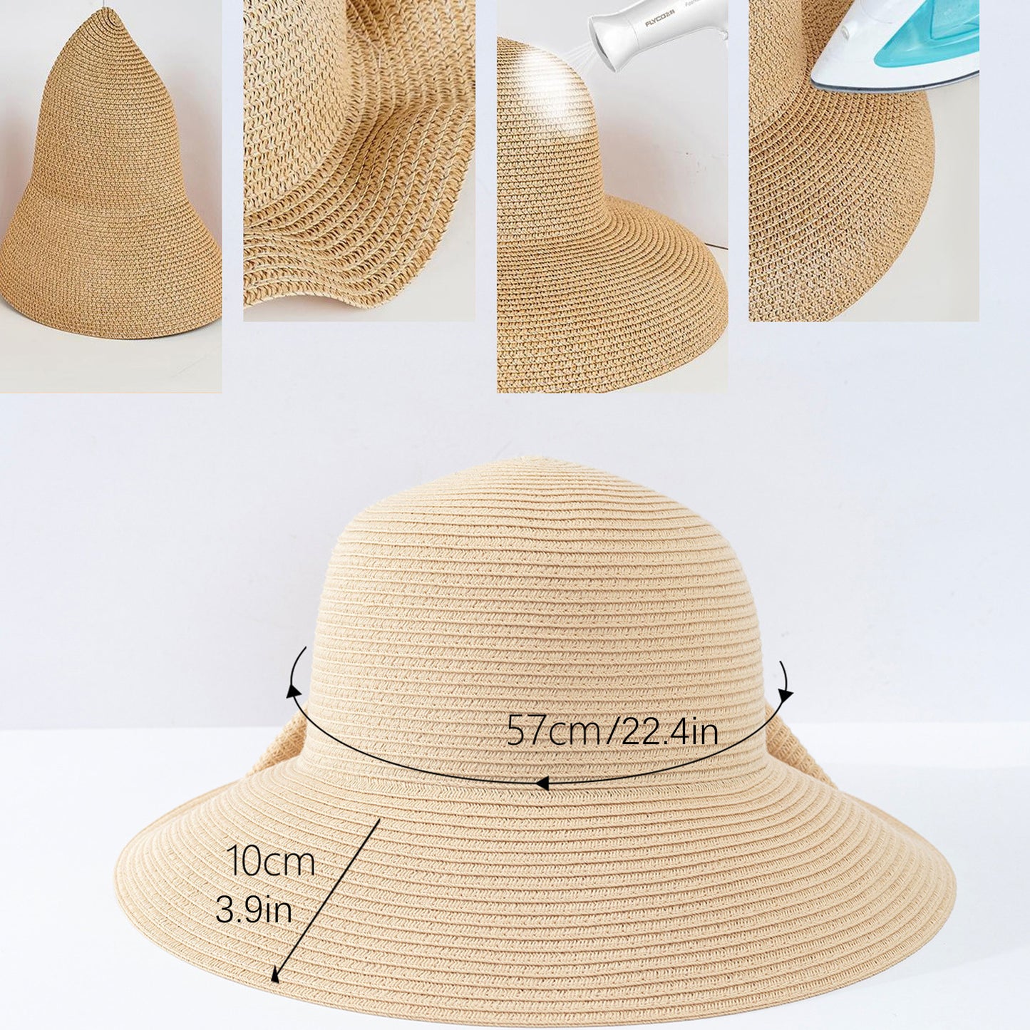 Wide Brim Straw Sun Hat with Oversized Bow Detail and Adjustable Inner Band