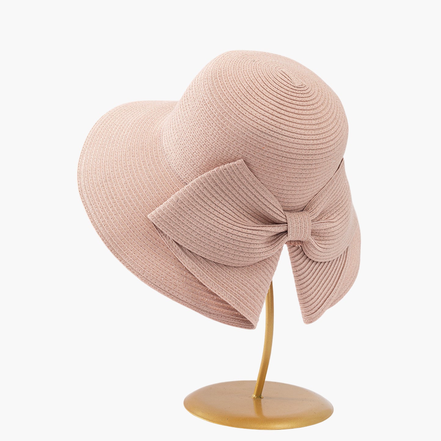 Wide Brim Straw Sun Hat with Oversized Bow Detail and Adjustable Inner Band