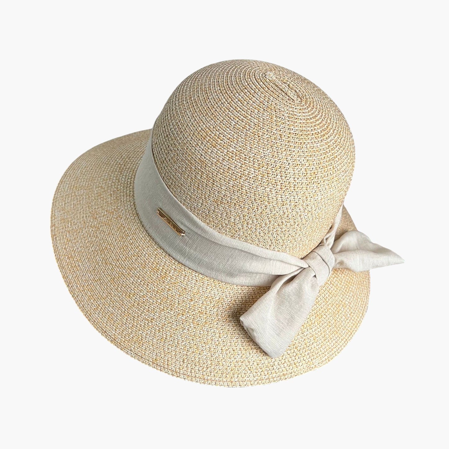Straw Sun Hat with Fabric Bow Detail Lightweight Summer Hat