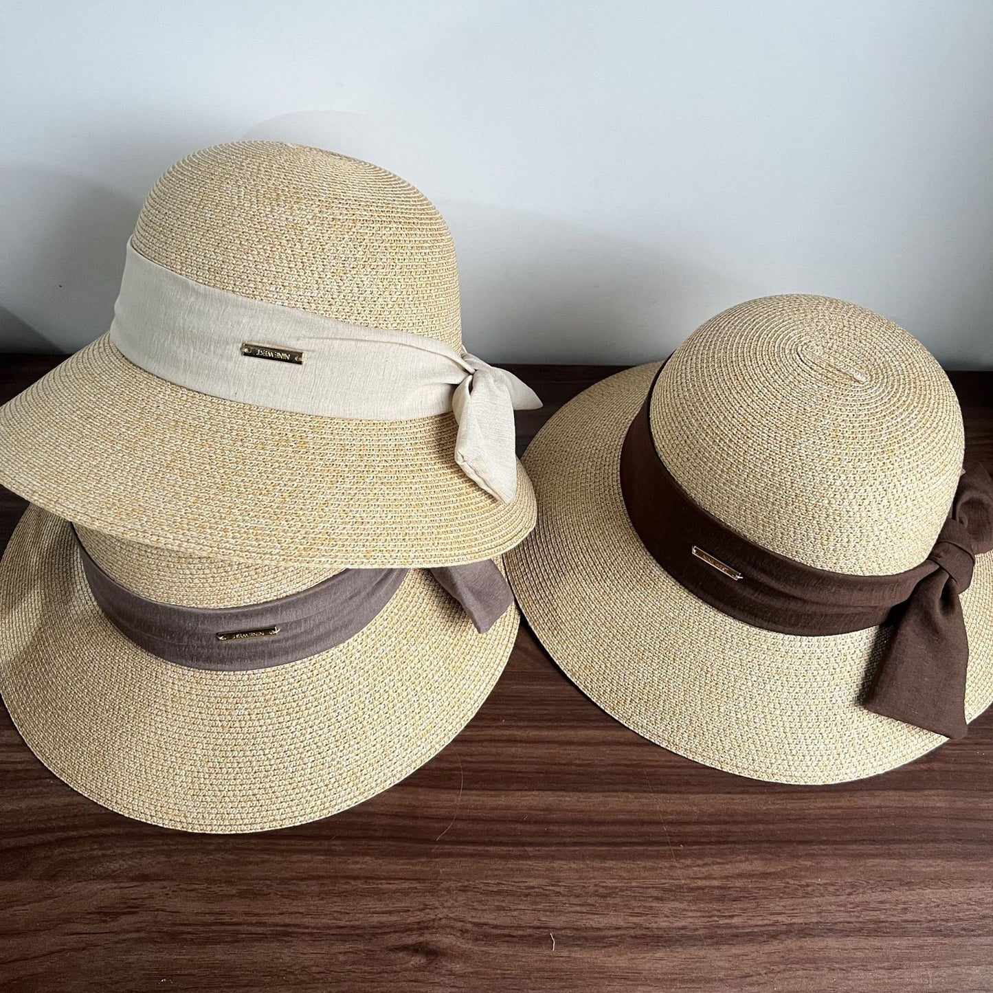 Straw Sun Hat with Fabric Bow Detail Lightweight Summer Hat