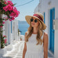 Straw Sun Hat with Fabric Bow Detail Lightweight Summer Hat