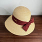 Straw Sun Hat with Fabric Bow Detail Lightweight Summer Hat