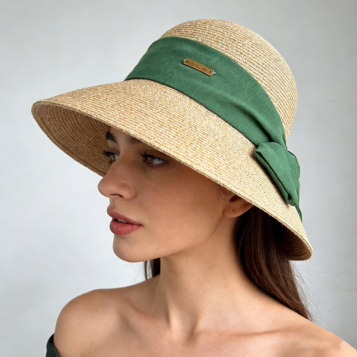 Straw Sun Hat with Fabric Bow Detail Lightweight Summer Hat