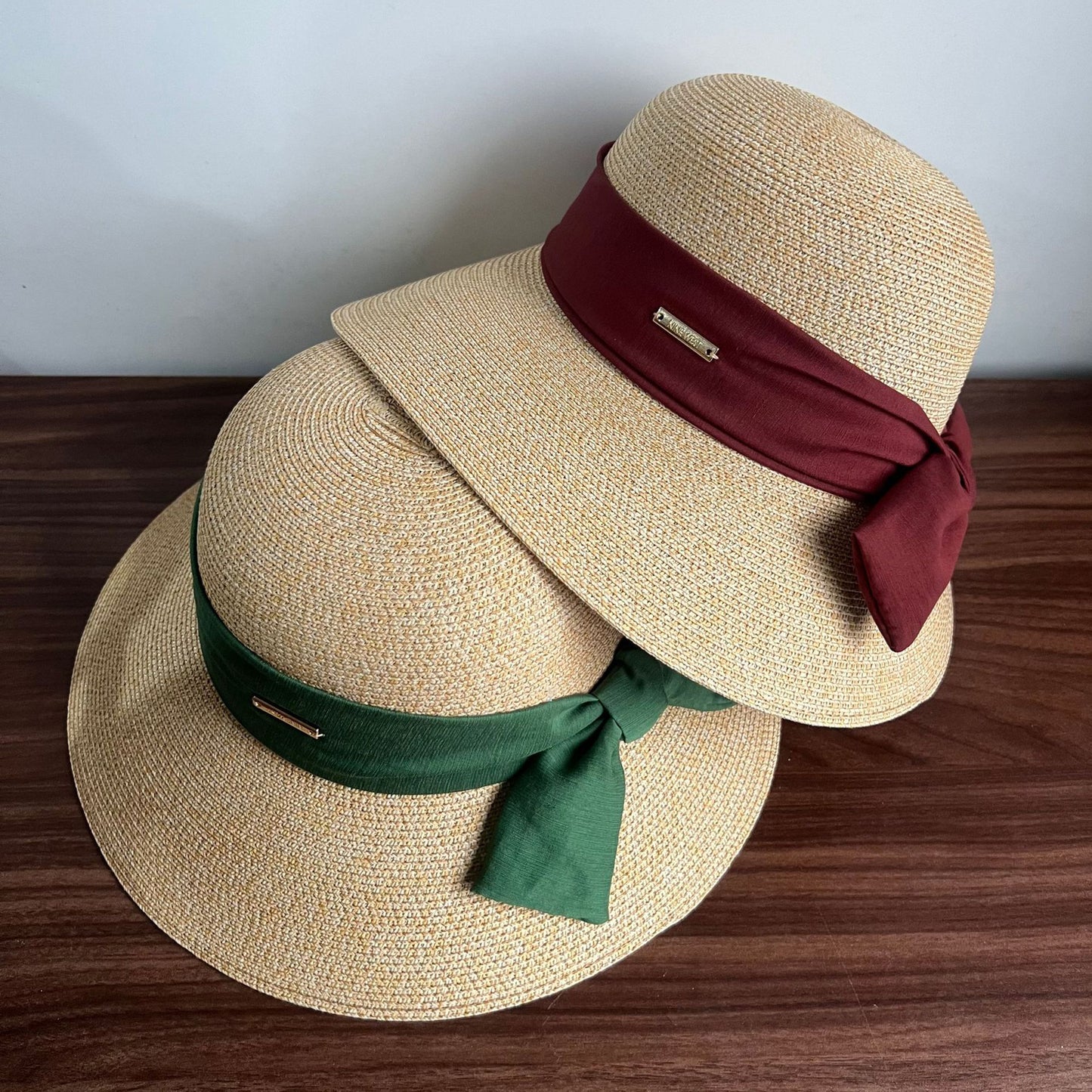 Straw Sun Hat with Fabric Bow Detail Lightweight Summer Hat