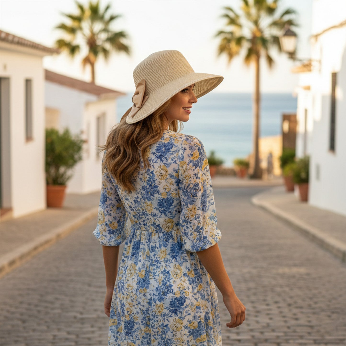 Elegant Straw Sun Hat with Soft Bow Detail