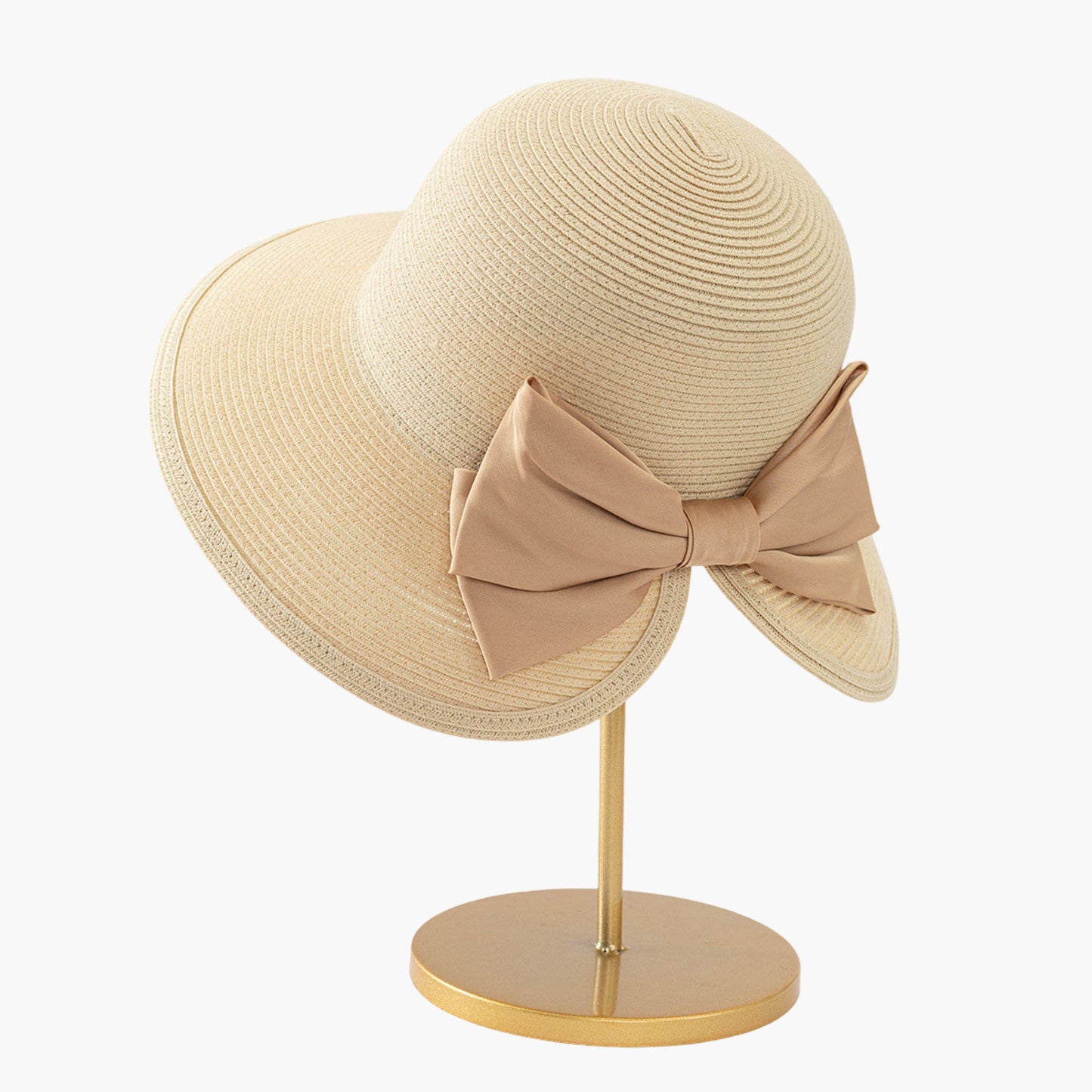 Elegant Straw Sun Hat with Soft Bow Detail