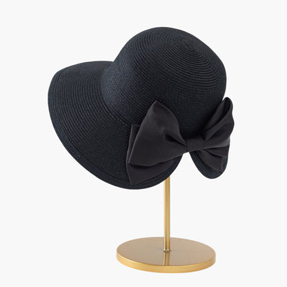 Elegant Straw Sun Hat with Soft Bow Detail