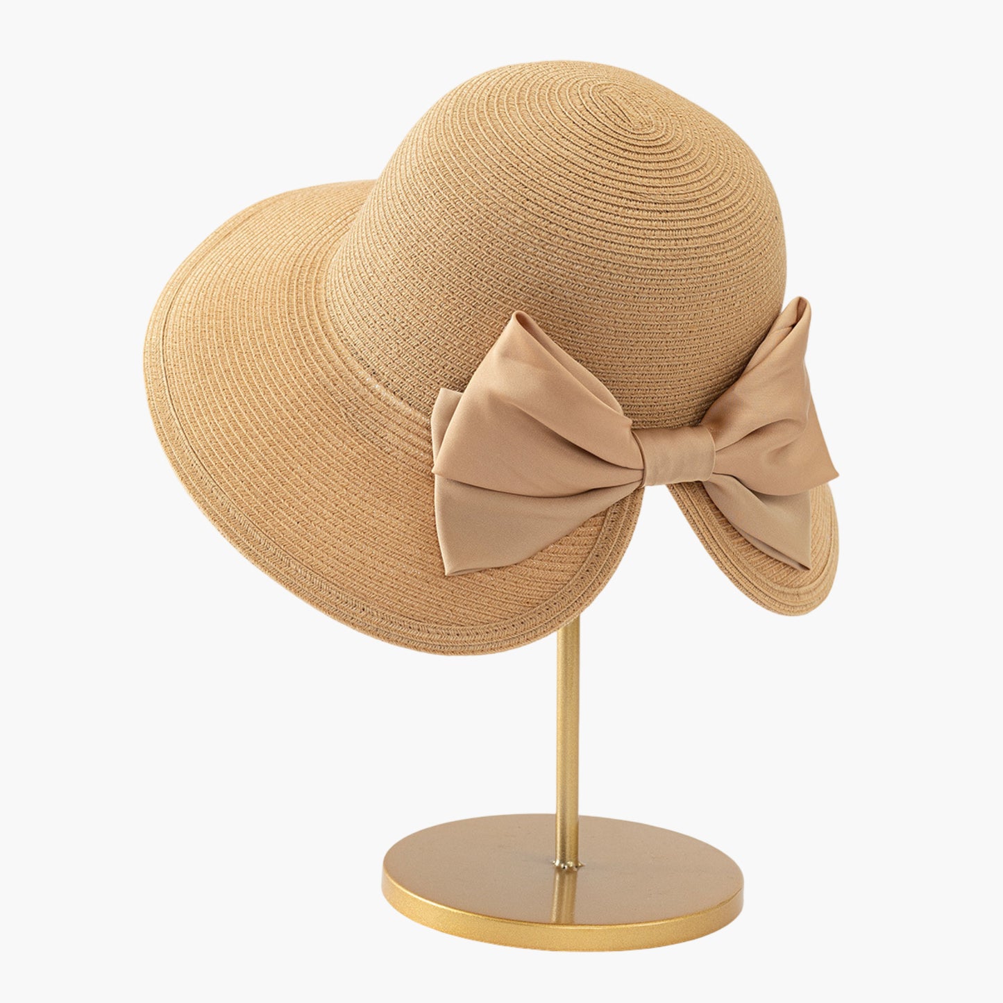 Elegant Straw Sun Hat with Soft Bow Detail