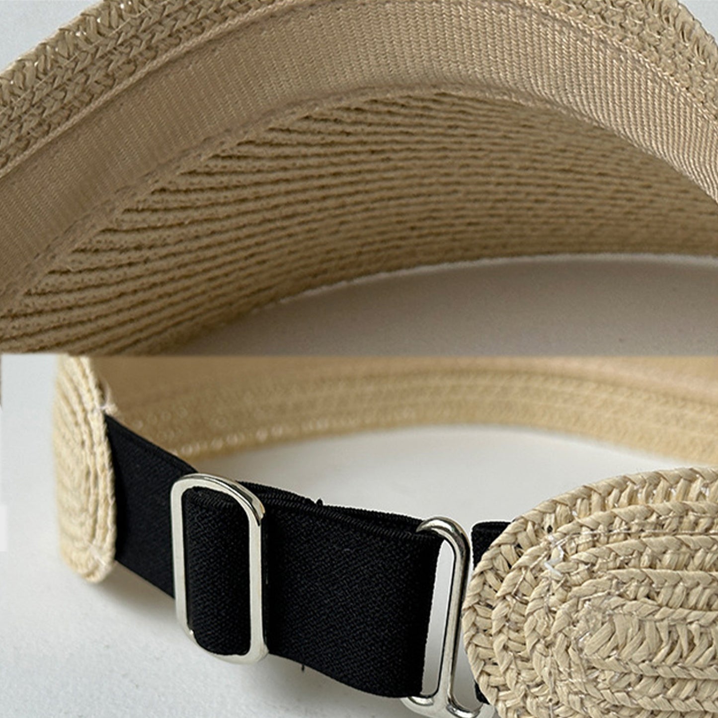 Wide Brim Straw Fringe Sun Visor with Adjustable Elastic Back