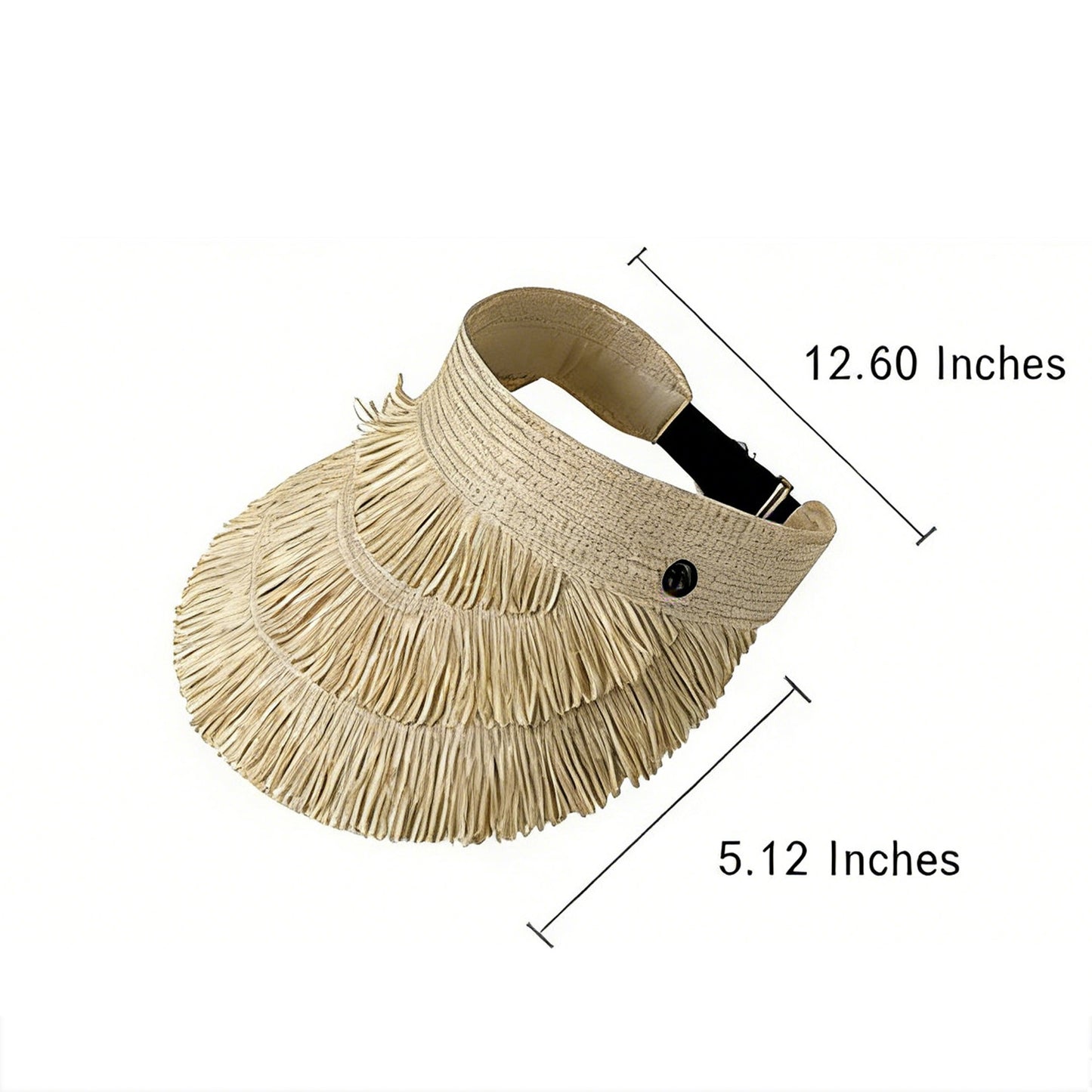 Wide Brim Straw Fringe Sun Visor with Adjustable Elastic Back