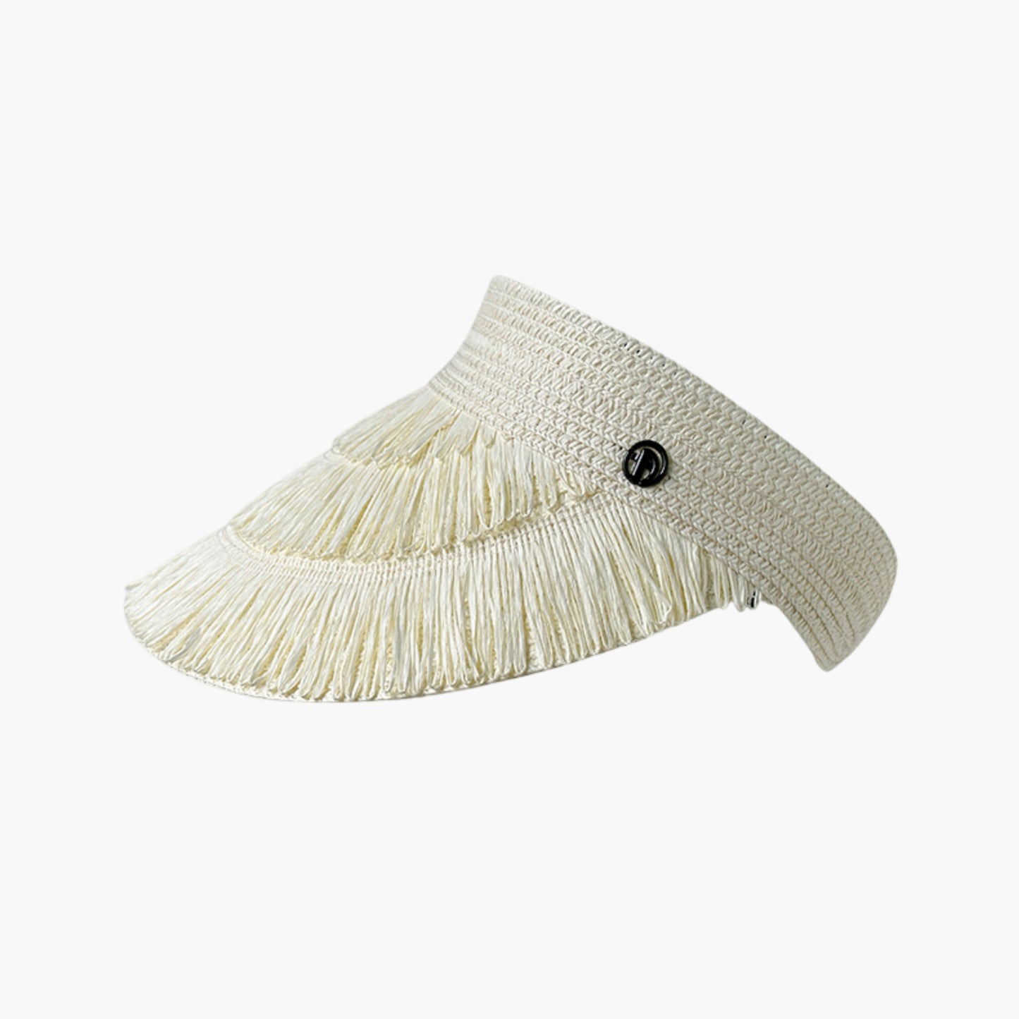 Wide Brim Straw Fringe Sun Visor with Adjustable Elastic Back