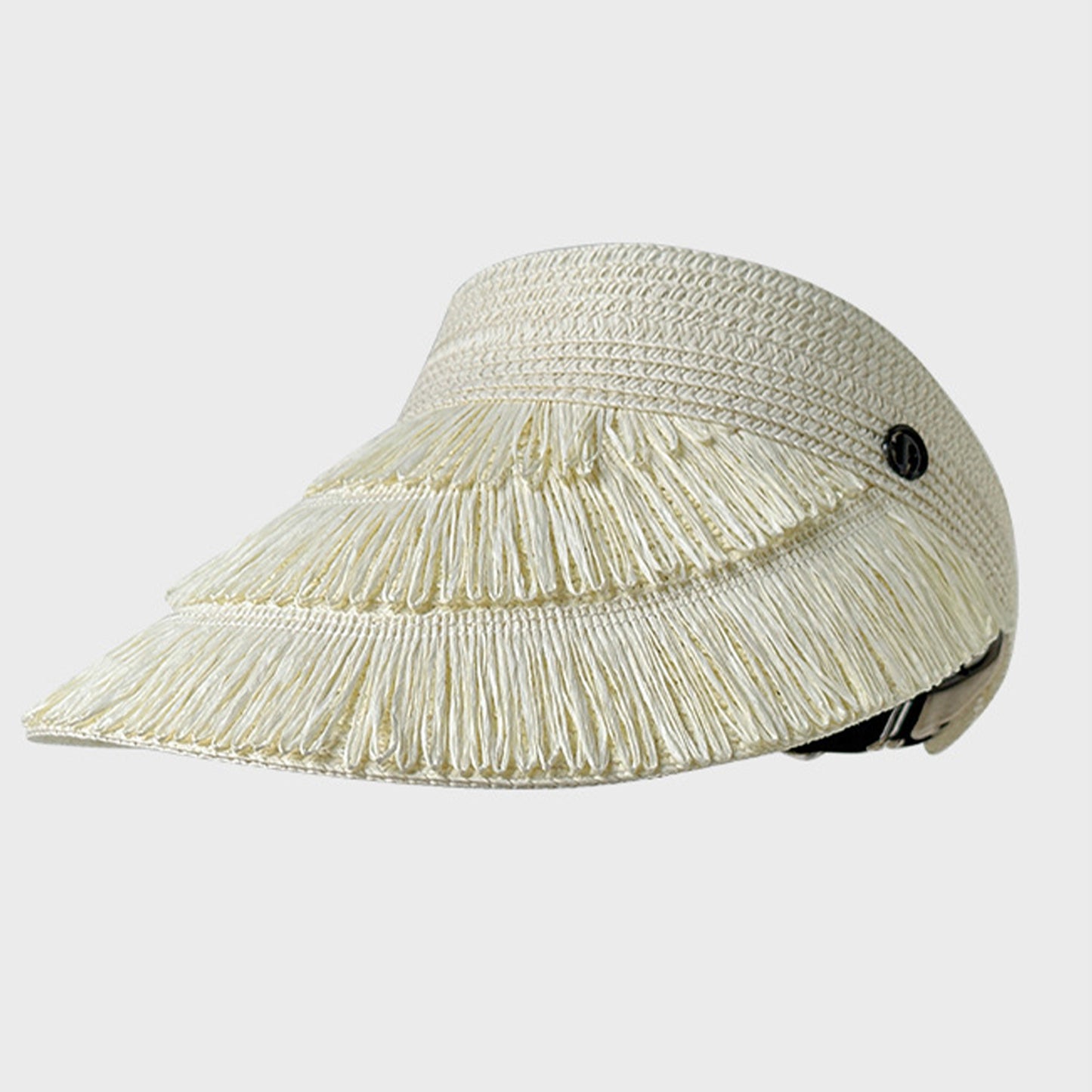 Wide Brim Straw Fringe Sun Visor with Adjustable Elastic Back