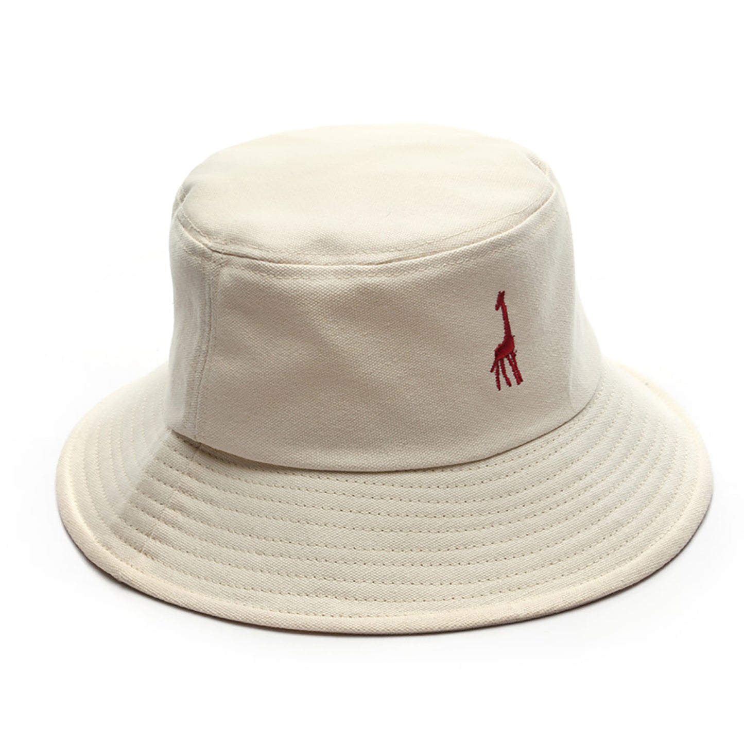 Cotton Bucket Hat with Embroidered Giraffe Casual Sun Hat