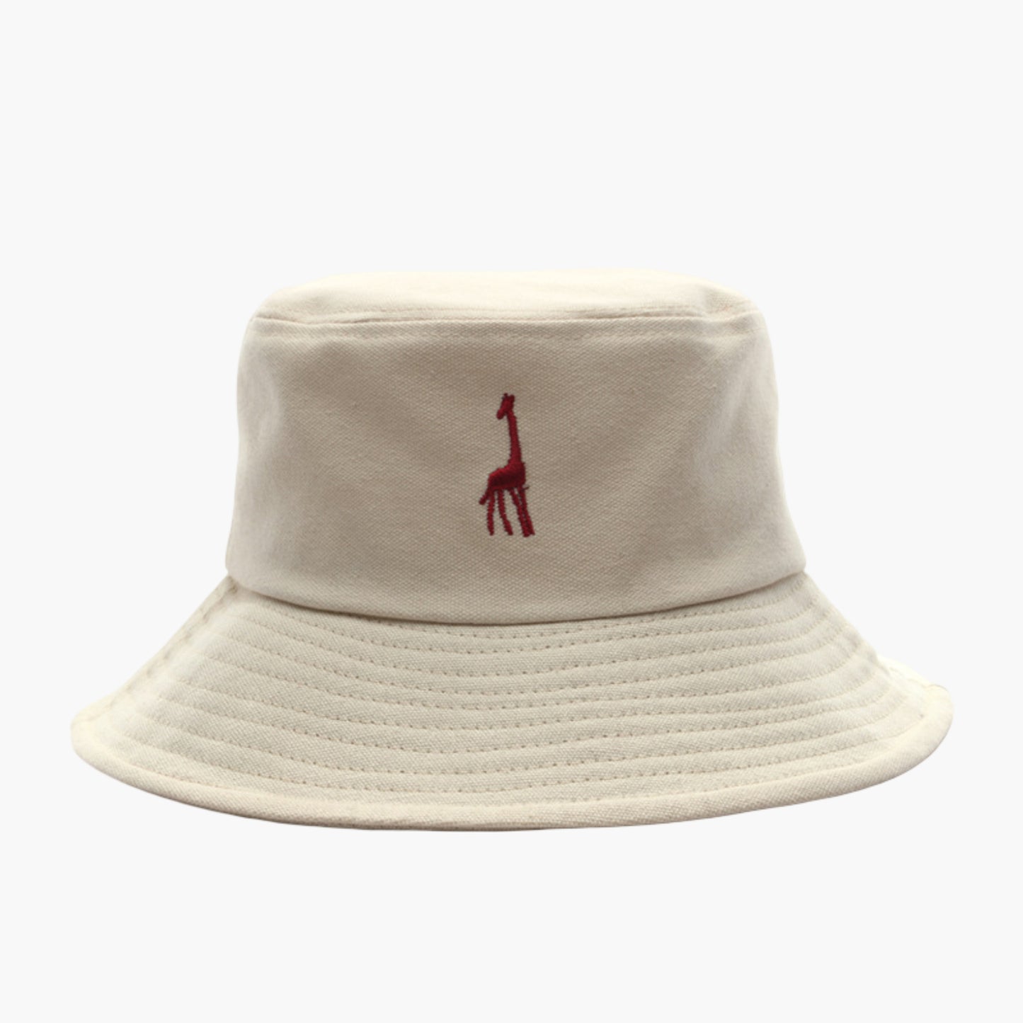 Cotton Bucket Hat with Embroidered Giraffe Casual Sun Hat