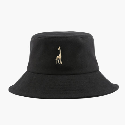 Cotton Bucket Hat with Embroidered Giraffe Casual Sun Hat
