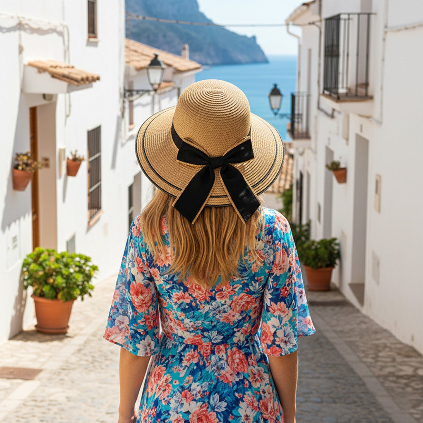 Straw Sun Hat with Bow Detail Lightweight Breathable Summer Beach Hat