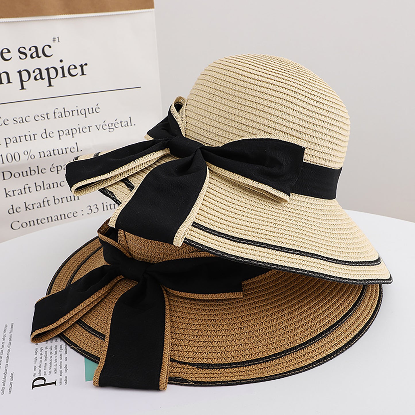 Straw Sun Hat with Bow Detail Lightweight Breathable Summer Beach Hat
