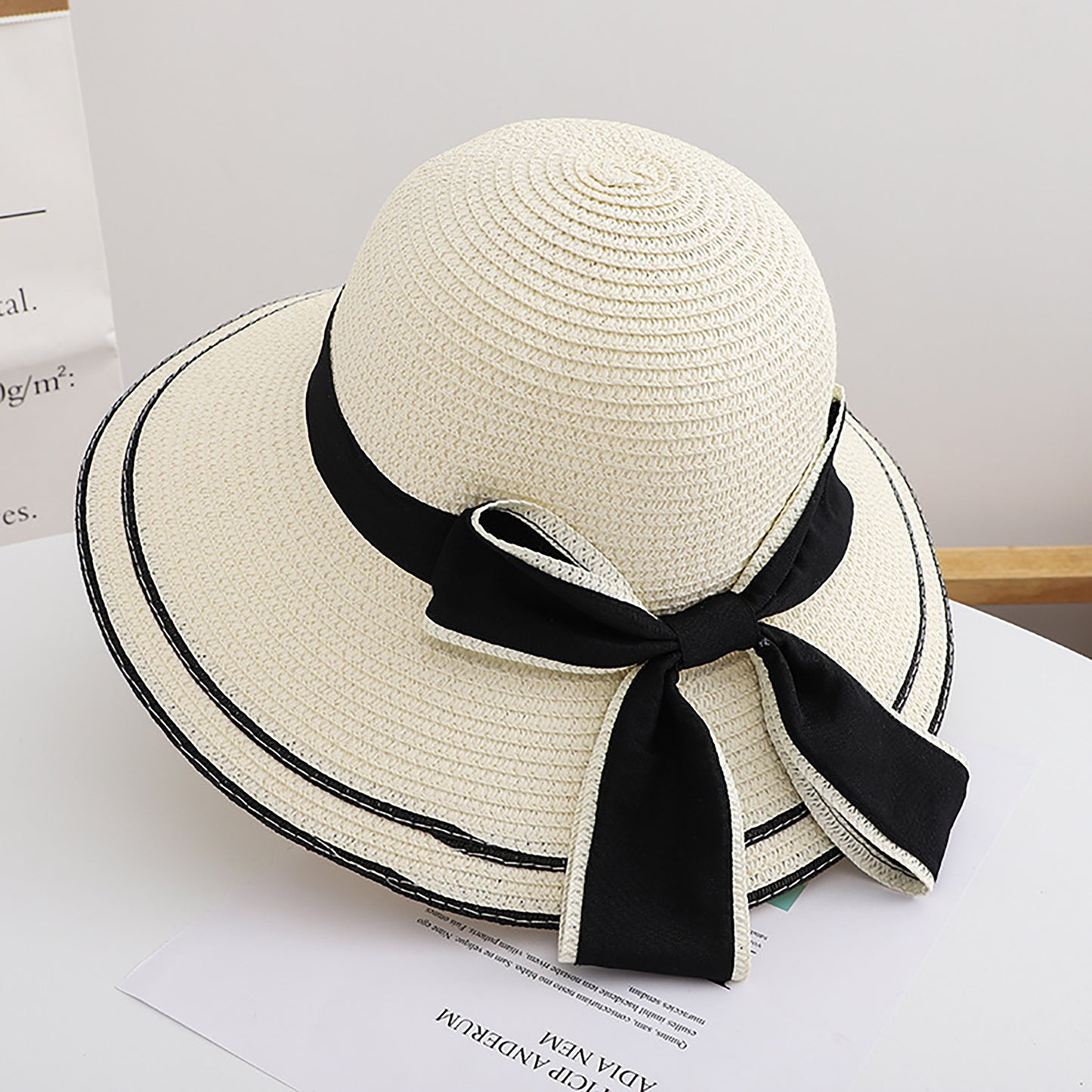 Straw Sun Hat with Bow Detail Lightweight Breathable Summer Beach Hat