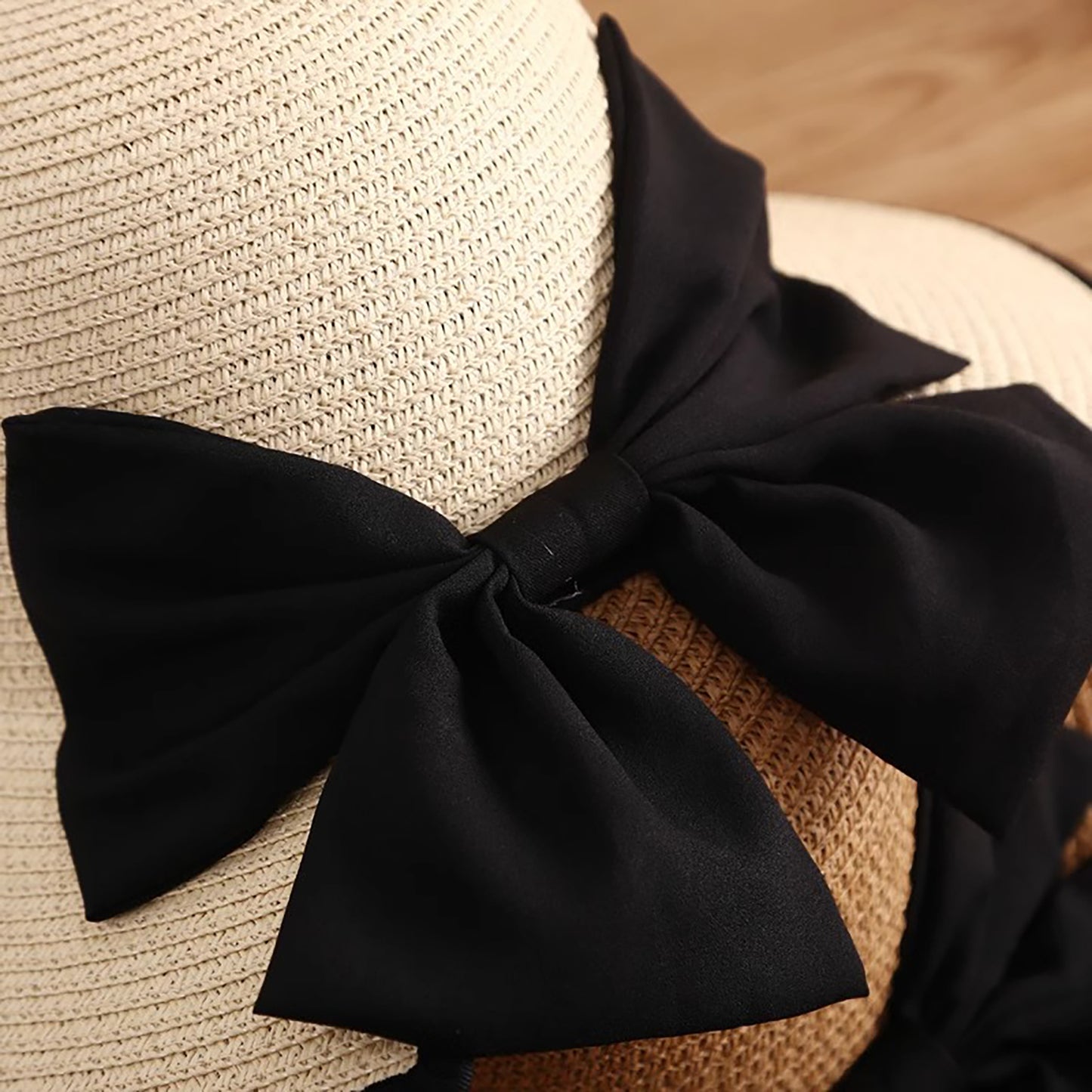 Wide Brim Straw Sun Hat with Bow Detail Summer Protection