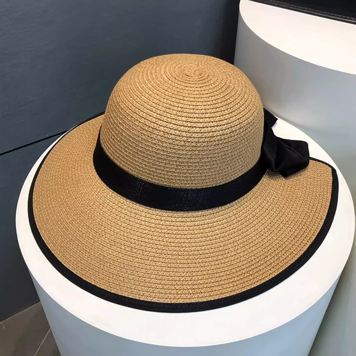 Wide Brim Straw Sun Hat with Bow Detail Summer Protection