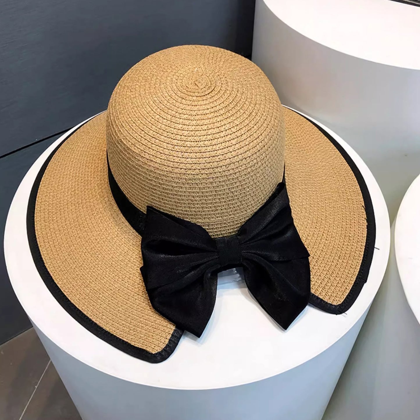 Wide Brim Straw Sun Hat with Bow Detail Summer Protection