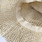 Wide Brim Crochet Straw Sun Hat with Lace Bow Adjustable Fit