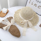 Wide Brim Crochet Straw Sun Hat with Lace Bow Adjustable Fit