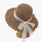 Wide Brim Crochet Straw Sun Hat with Lace Bow Adjustable Fit