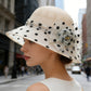 Straw Sun Hat Polka Dot Bow Flower Dressy Summer Hat