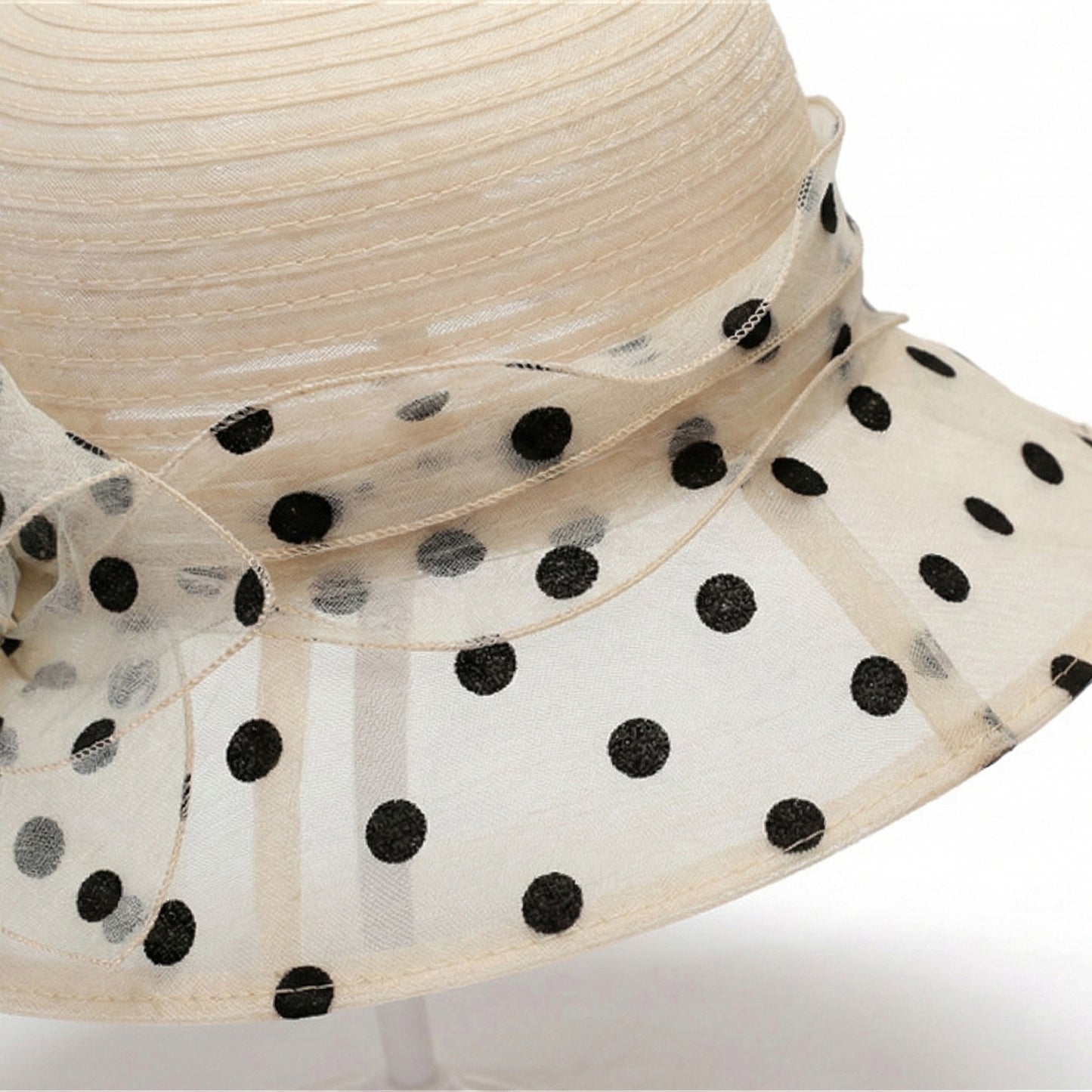 Straw Sun Hat Polka Dot Bow Flower Dressy Summer Hat