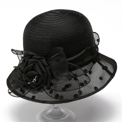 Straw Sun Hat Polka Dot Bow Flower Dressy Summer Hat