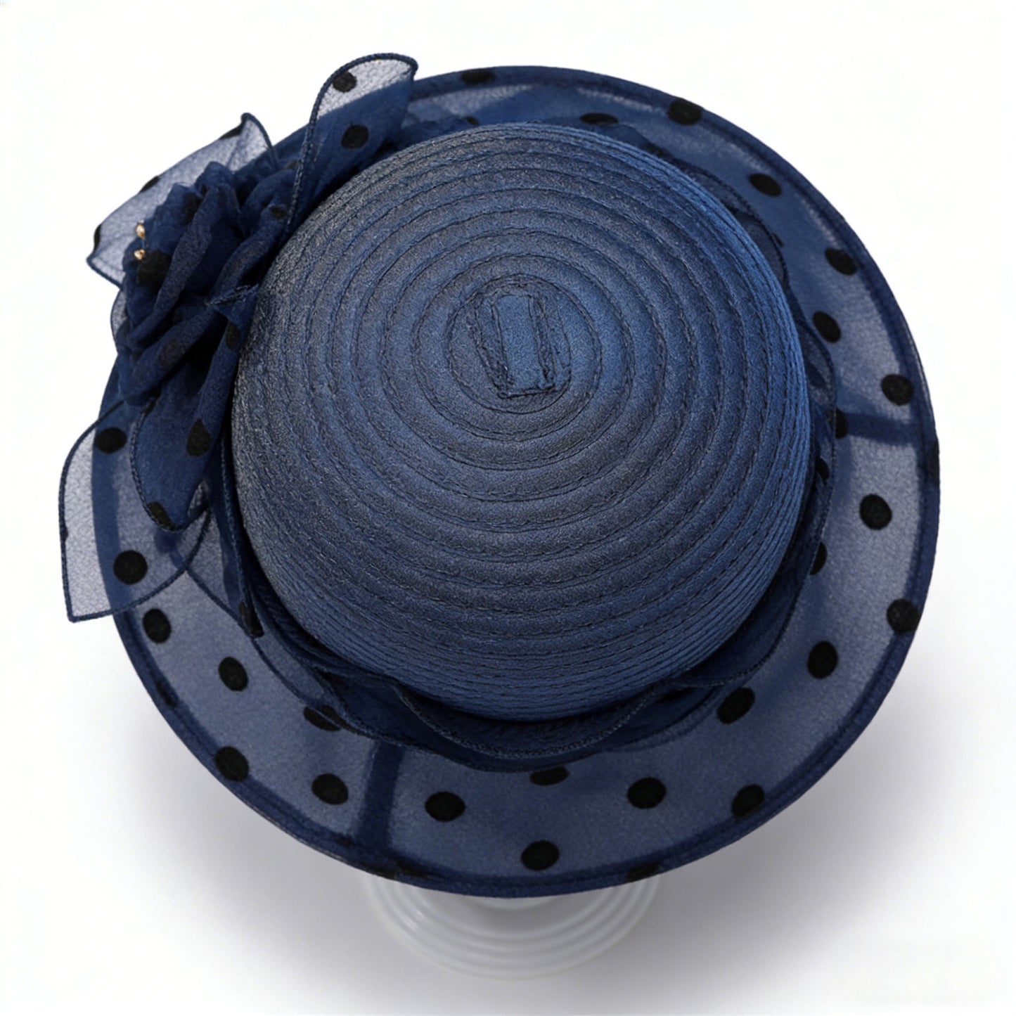 Straw Sun Hat Polka Dot Bow Flower Dressy Summer Hat