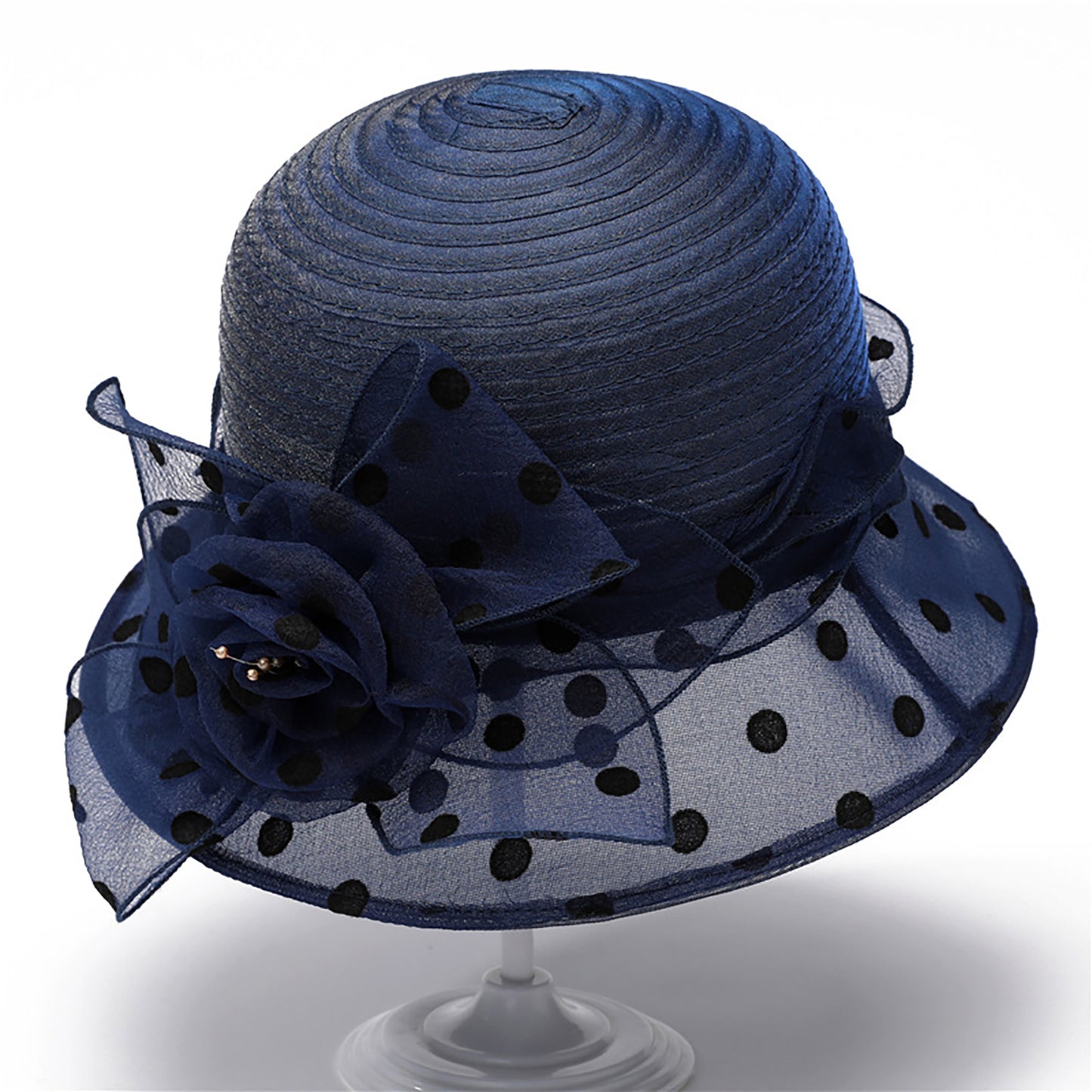 Straw Sun Hat Polka Dot Bow Flower Dressy Summer Hat