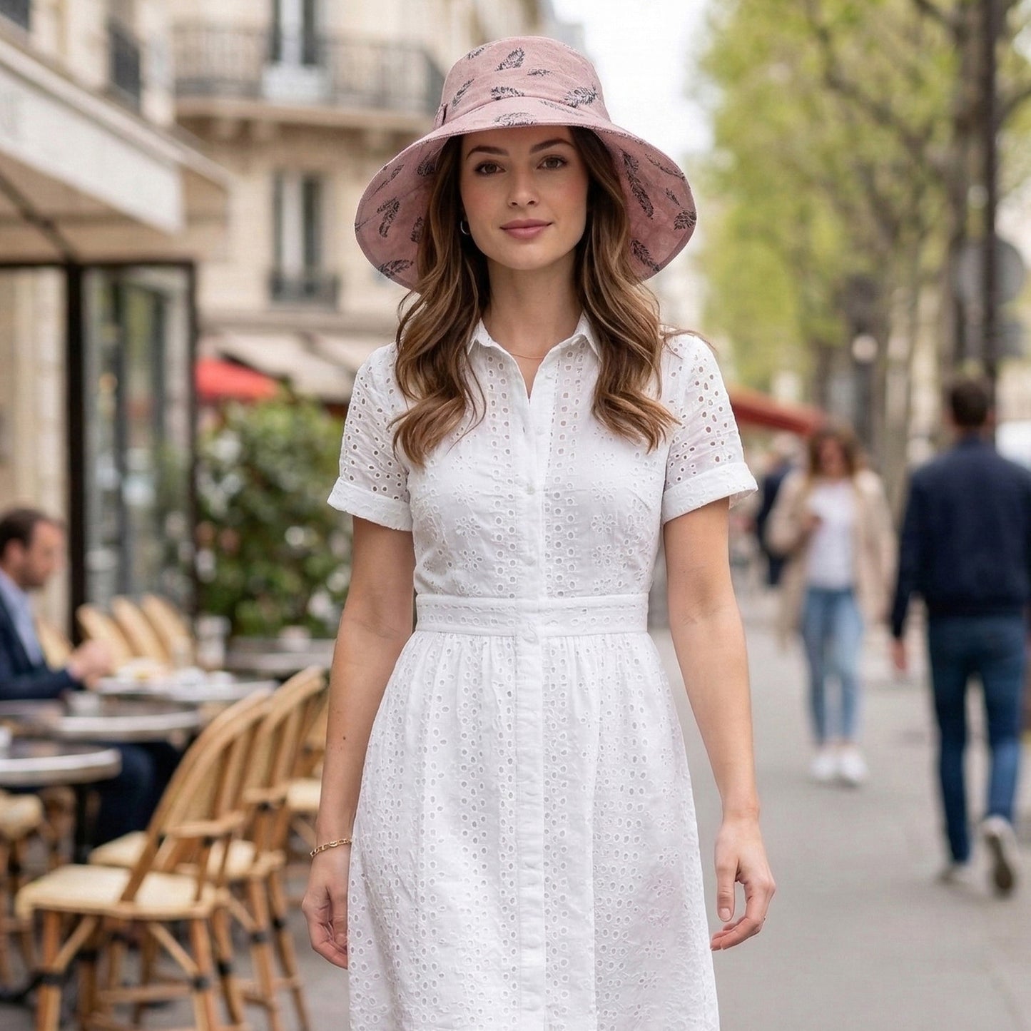 Wide Brim Feather Print Sun Hat Summer Outdoor Travel Hat