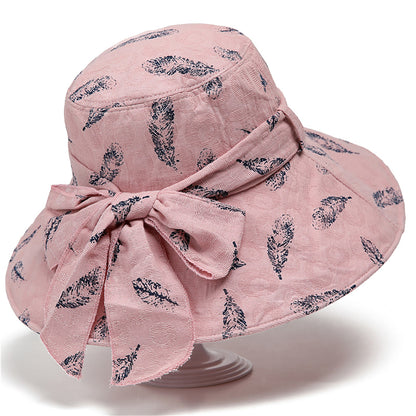 Wide Brim Feather Print Sun Hat Summer Outdoor Travel Hat