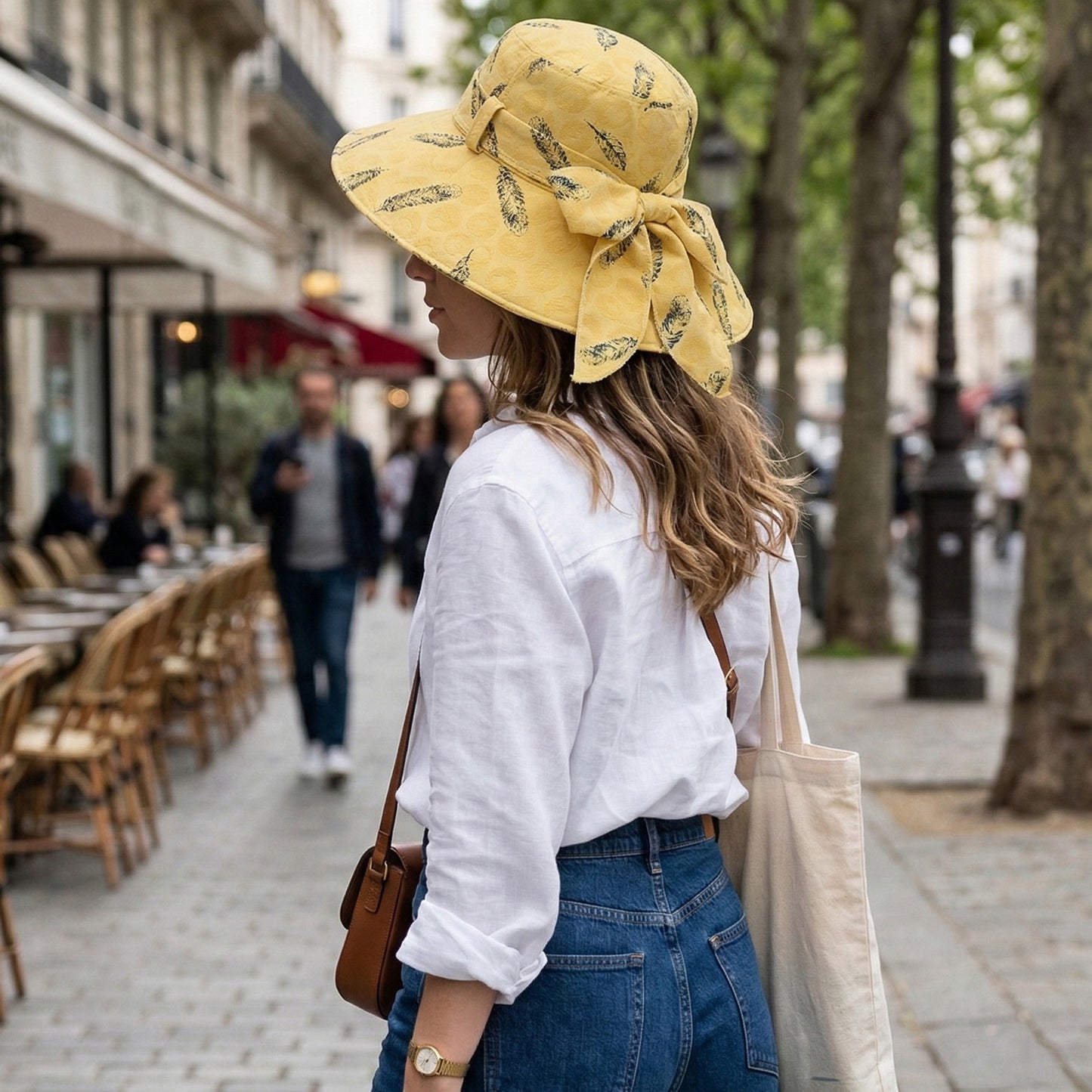 Wide Brim Feather Print Sun Hat Summer Outdoor Travel Hat