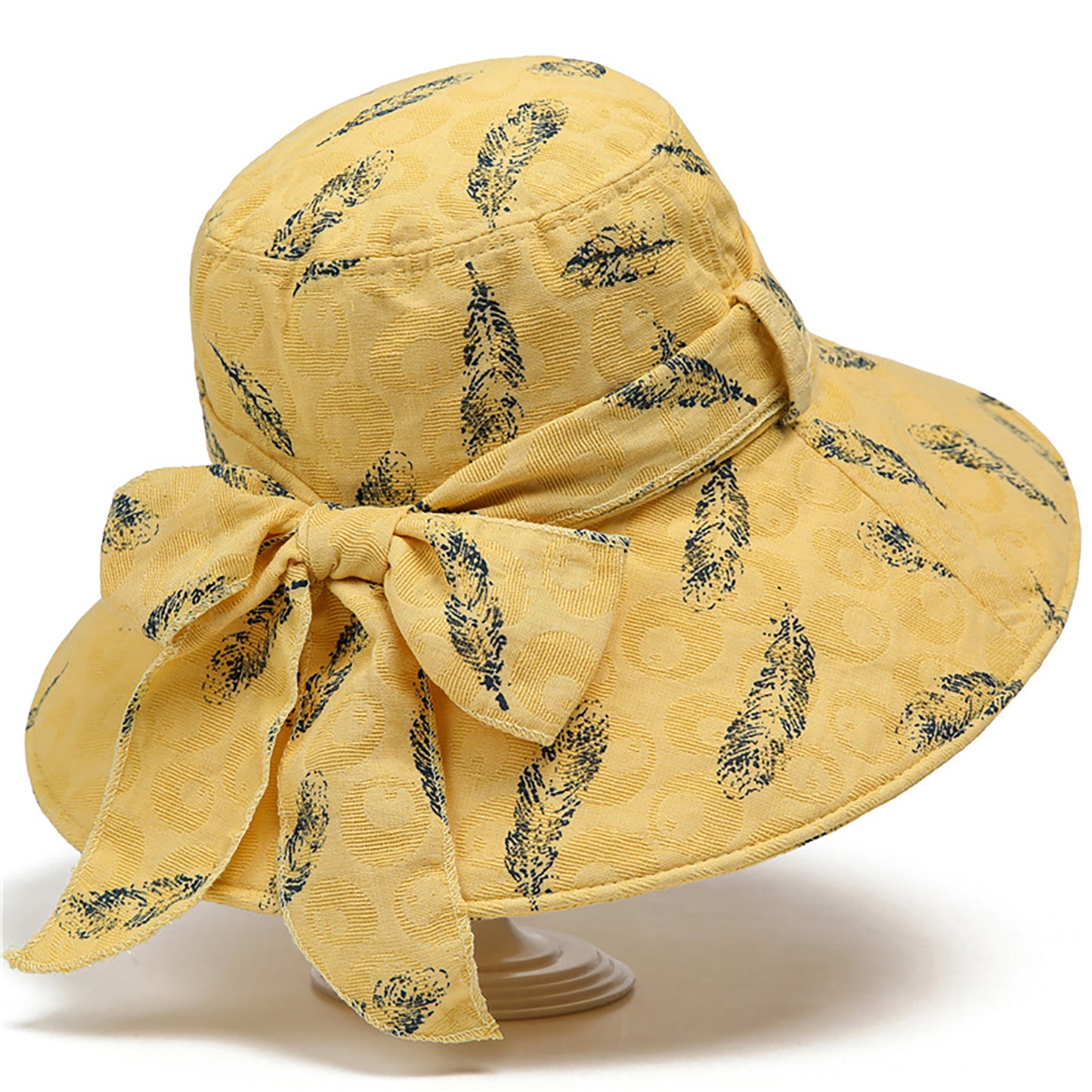Wide Brim Feather Print Sun Hat Summer Outdoor Travel Hat
