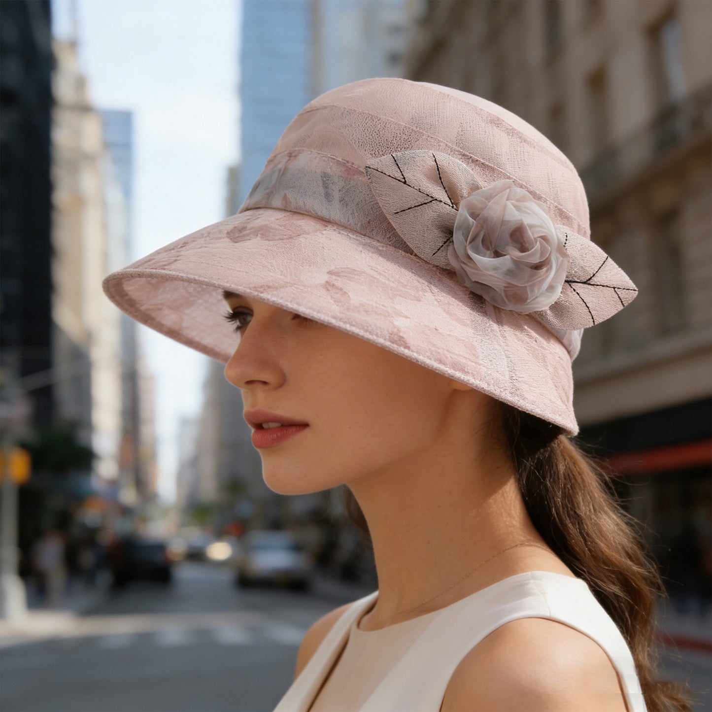 Wide Brim Floral Mesh Sun Hat Elegant Summer Dressy Garden Party Hat