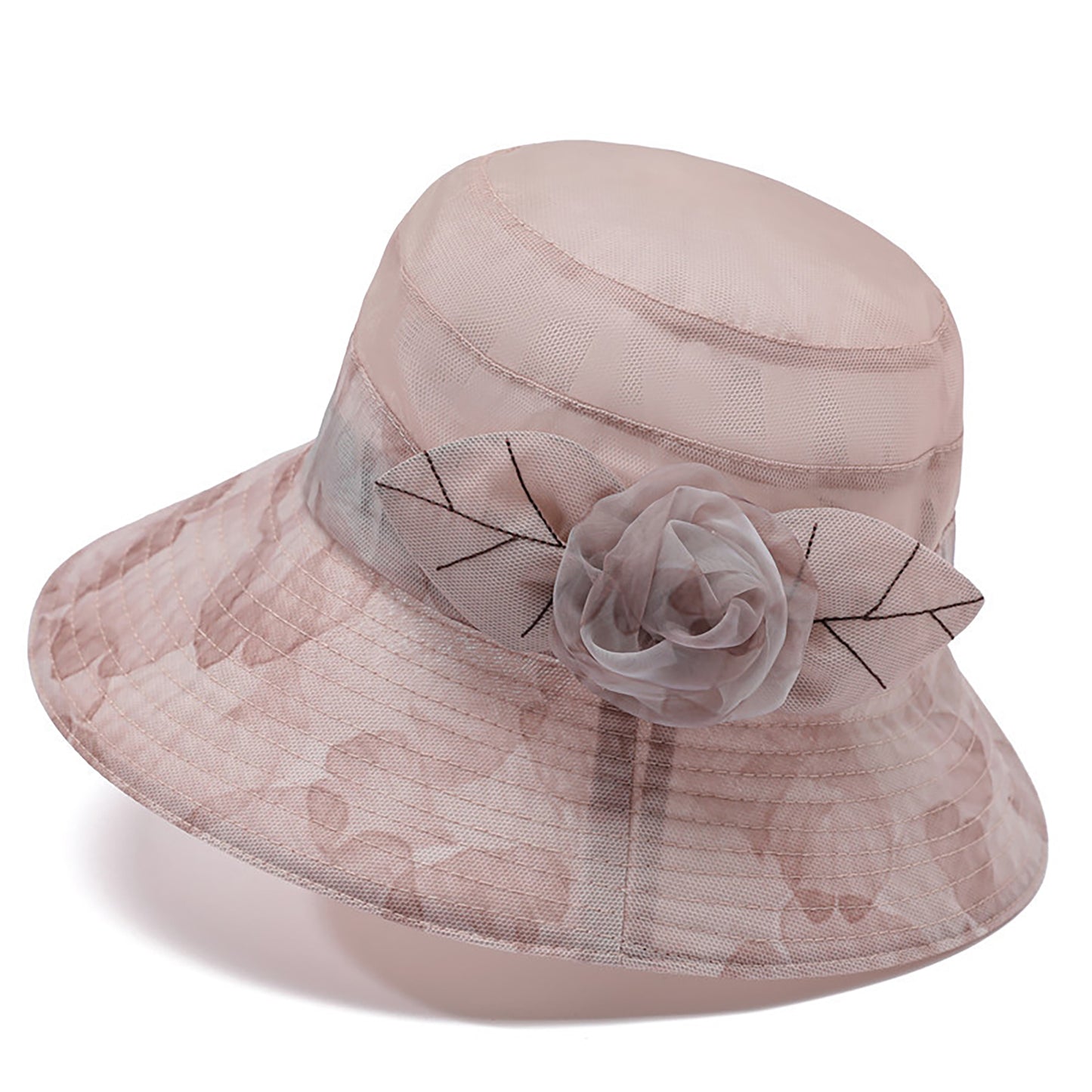 Wide Brim Floral Mesh Sun Hat Elegant Summer Dressy Garden Party Hat