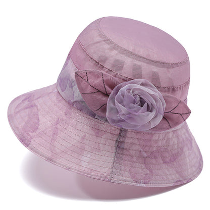 Wide Brim Floral Mesh Sun Hat Elegant Summer Dressy Garden Party Hat
