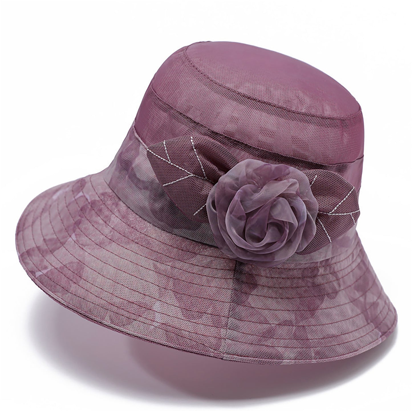 Wide Brim Floral Mesh Sun Hat Elegant Summer Dressy Garden Party Hat