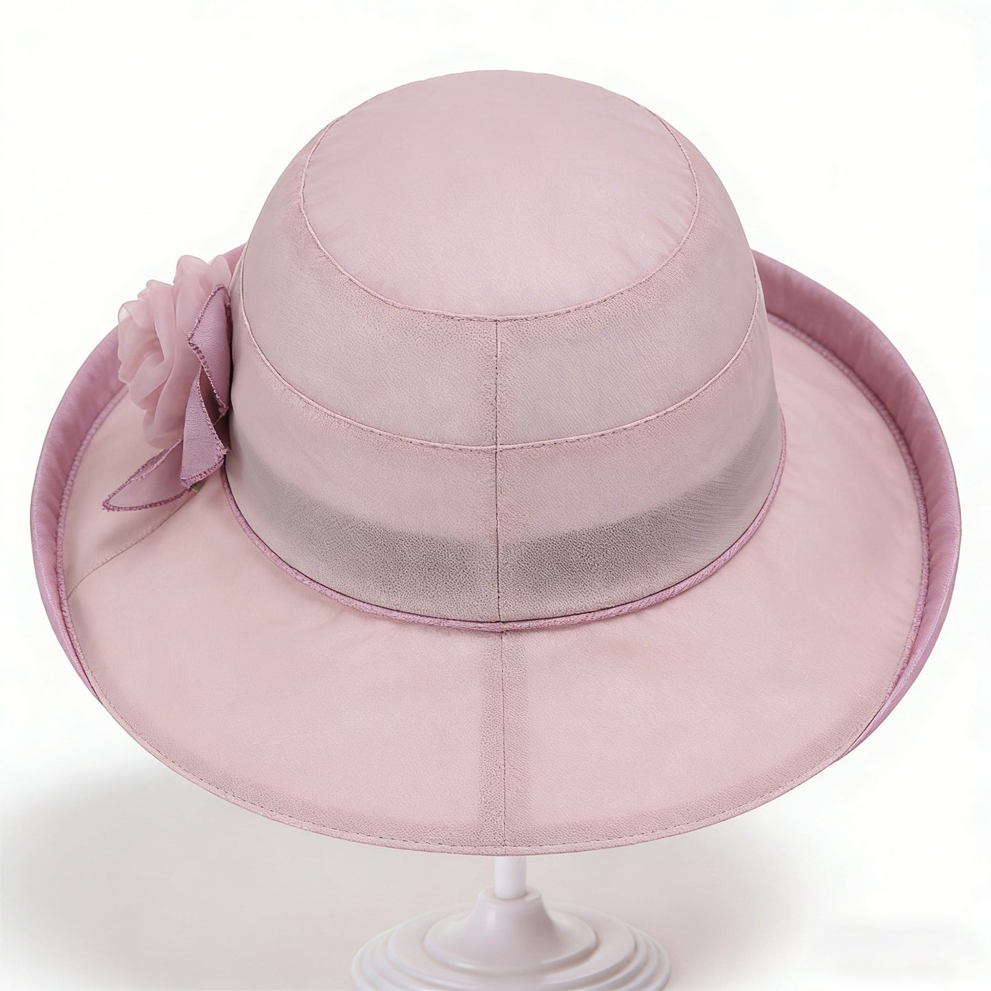 Wide Brim Mesh Sun Hat Elegant Flower Accent Summer Garden Party Hat