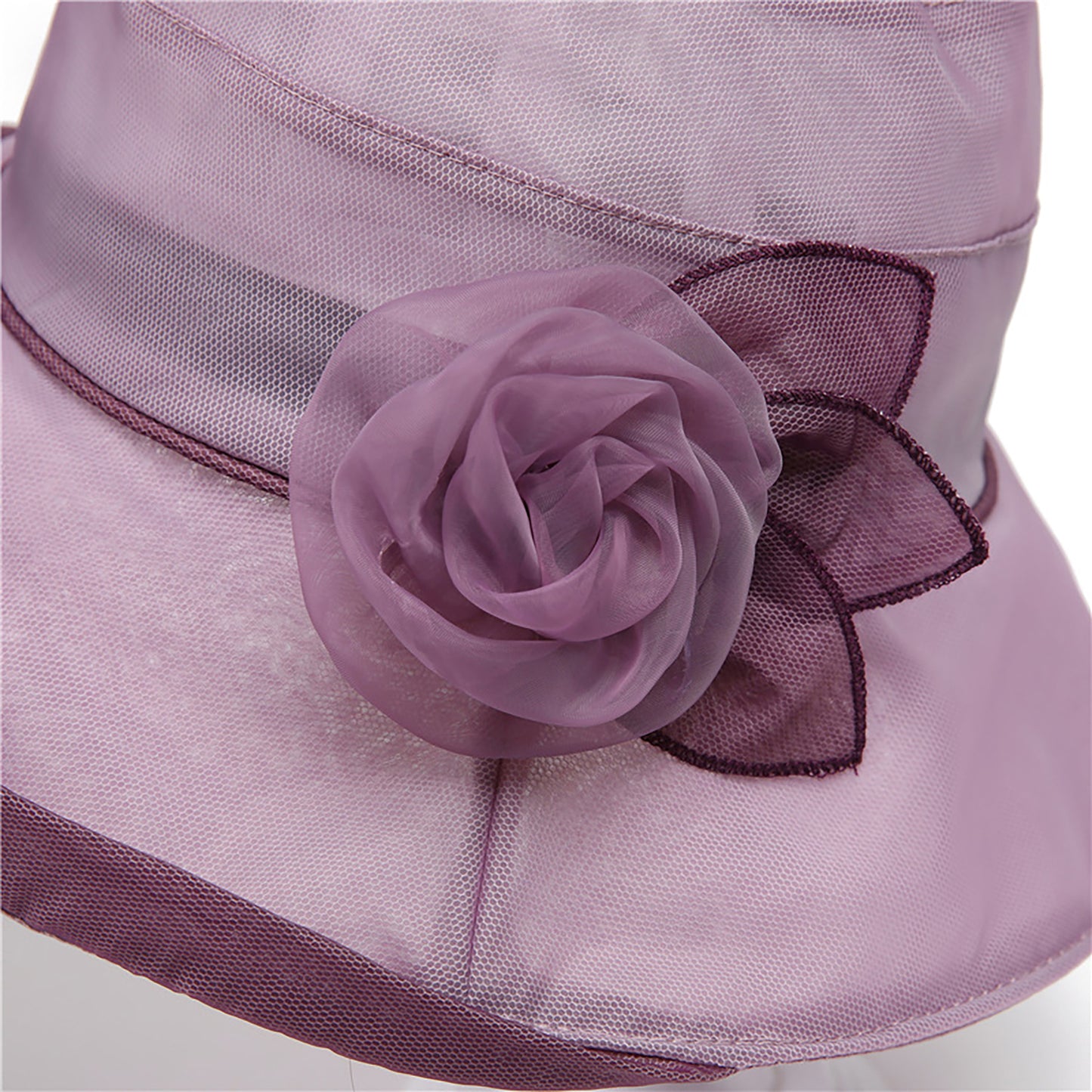 Wide Brim Mesh Sun Hat Elegant Flower Accent Summer Garden Party Hat