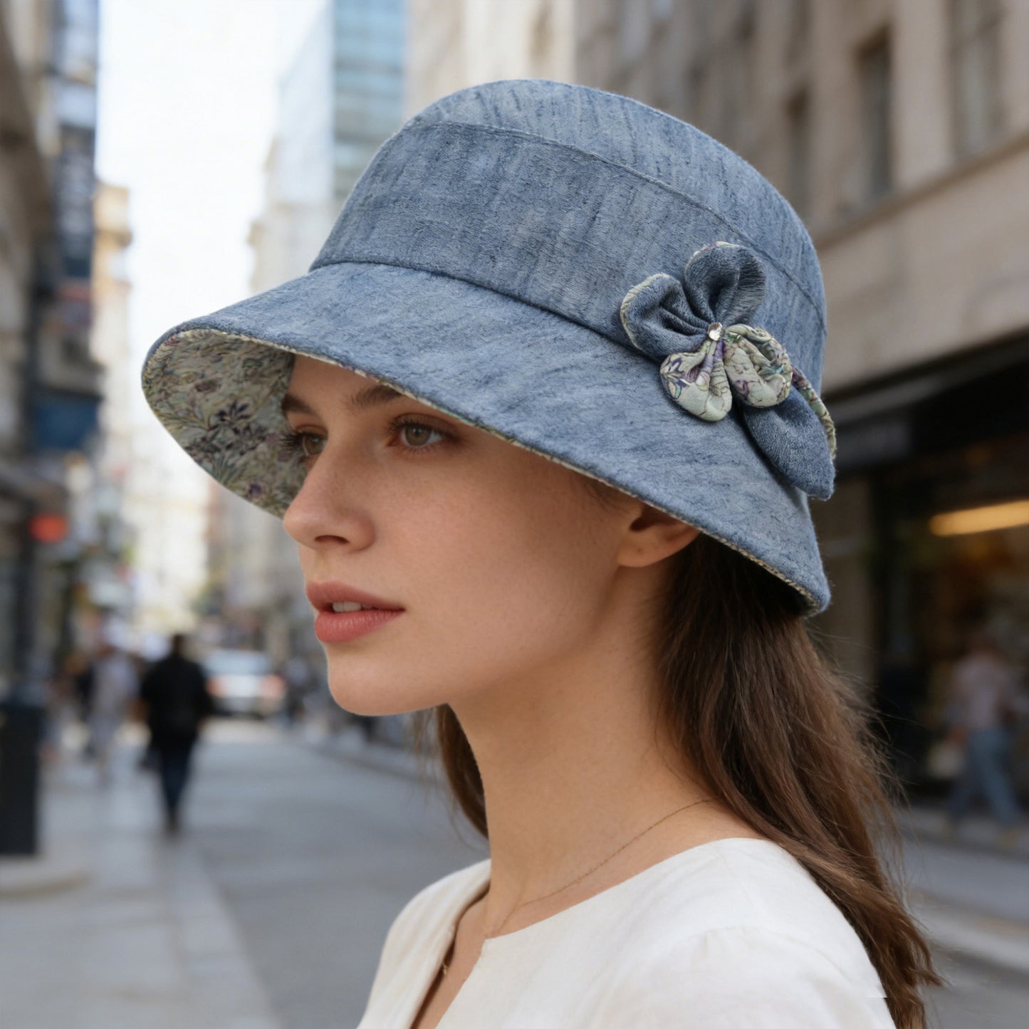 Wide Brim Summer Sun Hat Lightweight Linen Style Bucket Hat