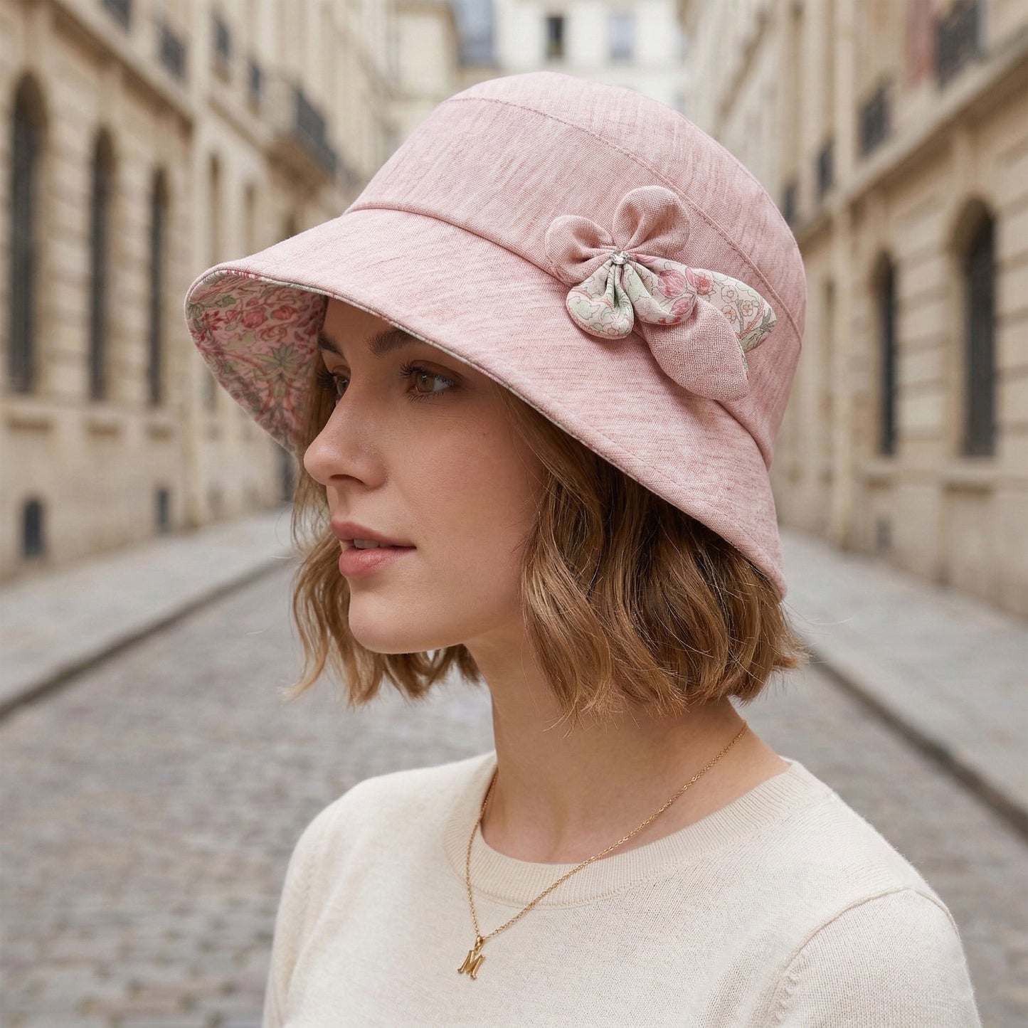 Wide Brim Summer Sun Hat Lightweight Linen Style Bucket Hat