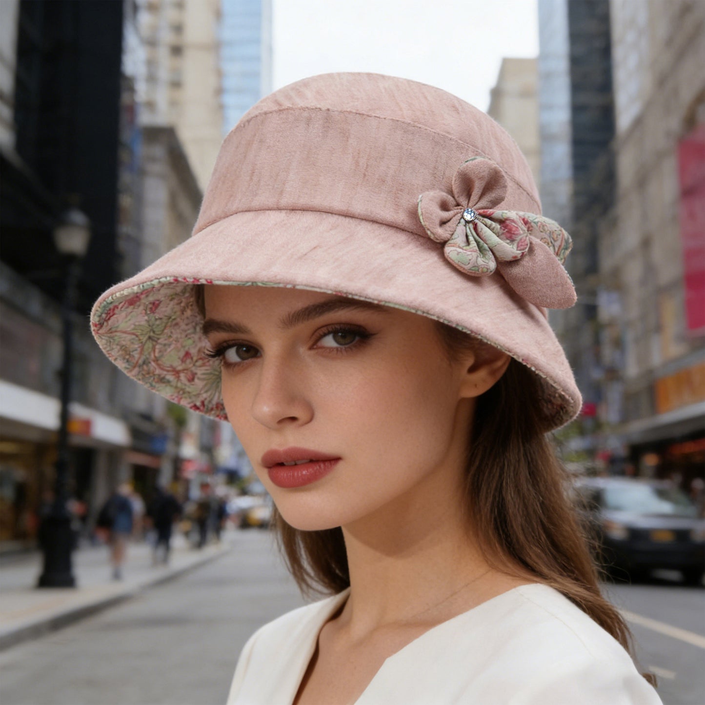 Wide Brim Summer Sun Hat Lightweight Linen Style Bucket Hat