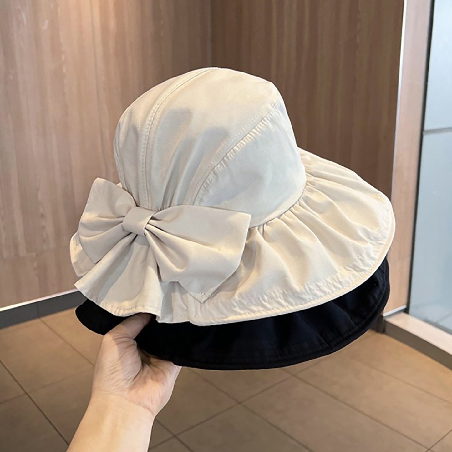 Sun Hat with Large Bow Lightweight Summer Bucket Hat Outdoor Travel Hat