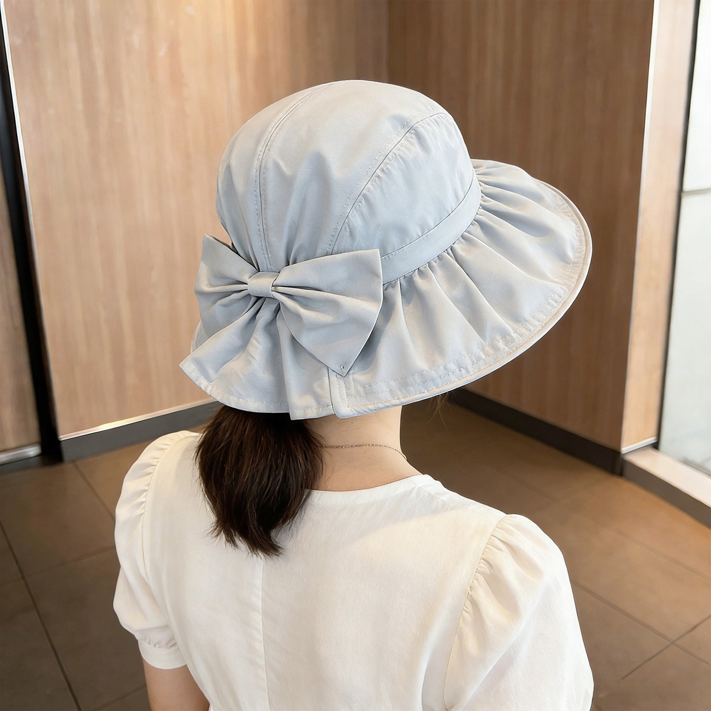 Sun Hat with Large Bow Lightweight Summer Bucket Hat Outdoor Travel Hat