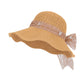 Wide Brim Straw Sun Hat with Lace Bow Ribbon Pearl Decoration Summer Beach Floppy Hat