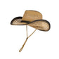 Wide Brim Straw Sun Hat with Adjustable Chin Strap Woven Cowboy Style Summer Beach Sun Hat